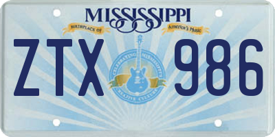 MS license plate ZTX986