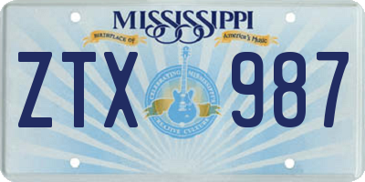 MS license plate ZTX987