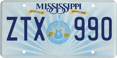 MS license plate ZTX990