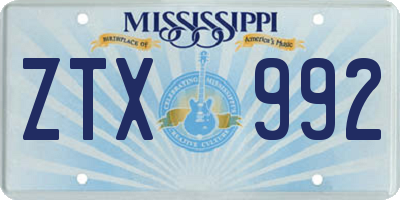 MS license plate ZTX992