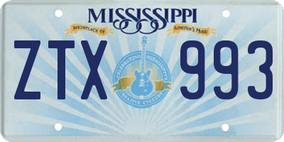 MS license plate ZTX993