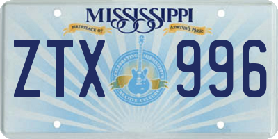 MS license plate ZTX996