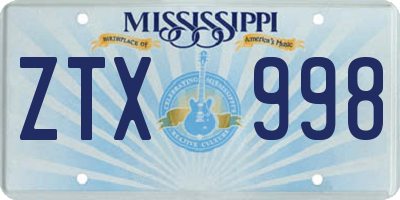 MS license plate ZTX998