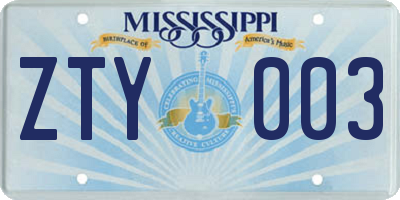 MS license plate ZTY003