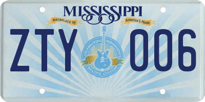MS license plate ZTY006