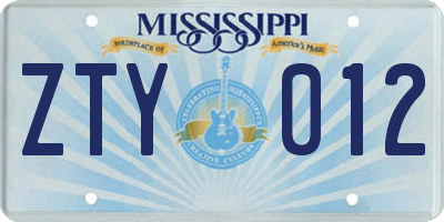 MS license plate ZTY012