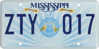 MS license plate ZTY017