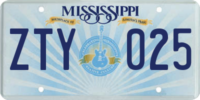 MS license plate ZTY025