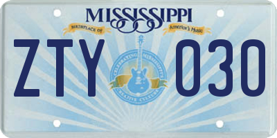 MS license plate ZTY030