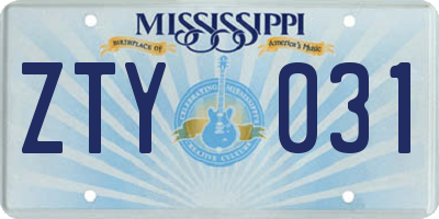 MS license plate ZTY031