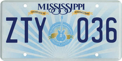 MS license plate ZTY036