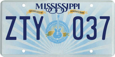 MS license plate ZTY037