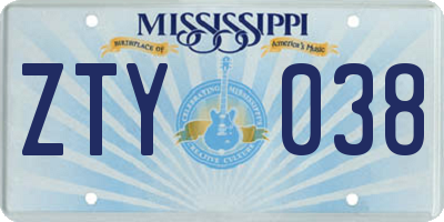MS license plate ZTY038