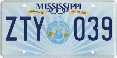 MS license plate ZTY039