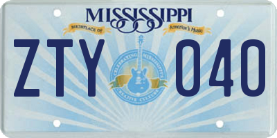 MS license plate ZTY040