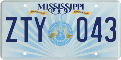 MS license plate ZTY043