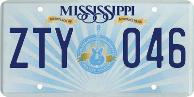 MS license plate ZTY046