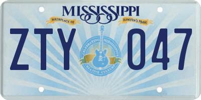 MS license plate ZTY047