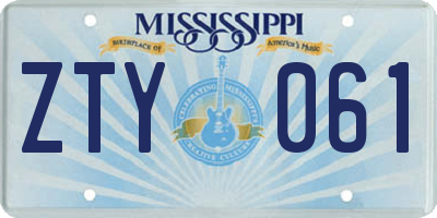 MS license plate ZTY061