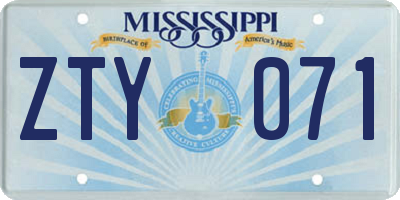 MS license plate ZTY071