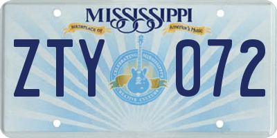 MS license plate ZTY072