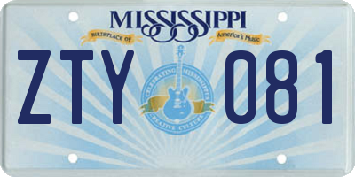 MS license plate ZTY081