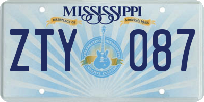 MS license plate ZTY087