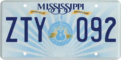 MS license plate ZTY092