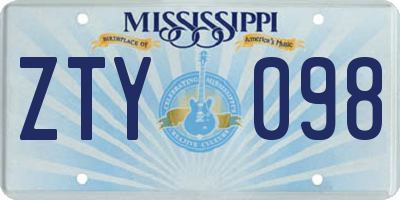 MS license plate ZTY098