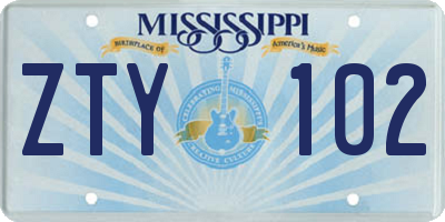 MS license plate ZTY102