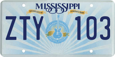 MS license plate ZTY103