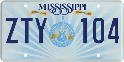MS license plate ZTY104