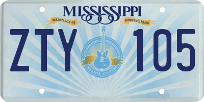MS license plate ZTY105