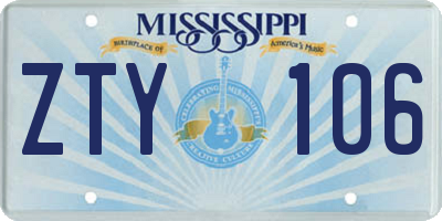 MS license plate ZTY106