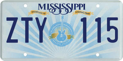 MS license plate ZTY115