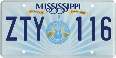 MS license plate ZTY116