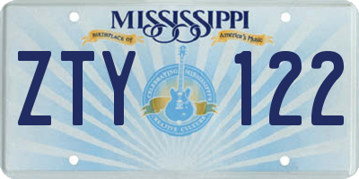 MS license plate ZTY122