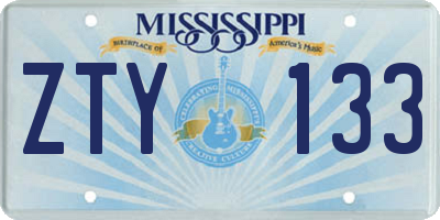 MS license plate ZTY133