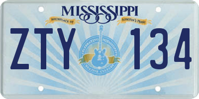 MS license plate ZTY134
