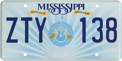 MS license plate ZTY138