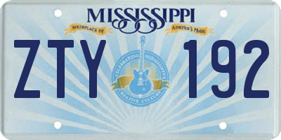 MS license plate ZTY192