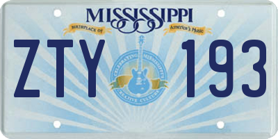 MS license plate ZTY193