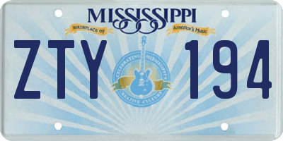 MS license plate ZTY194