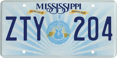 MS license plate ZTY204