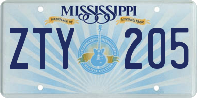 MS license plate ZTY205