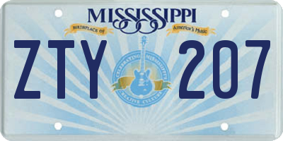 MS license plate ZTY207