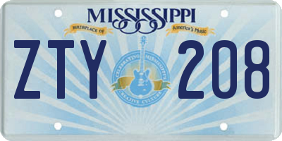 MS license plate ZTY208