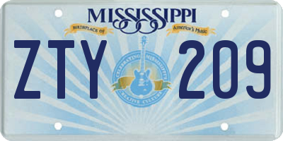 MS license plate ZTY209