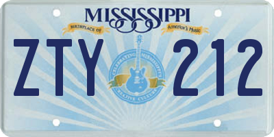 MS license plate ZTY212