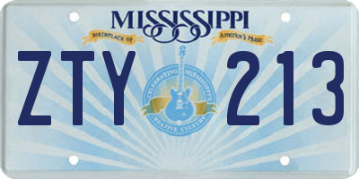 MS license plate ZTY213